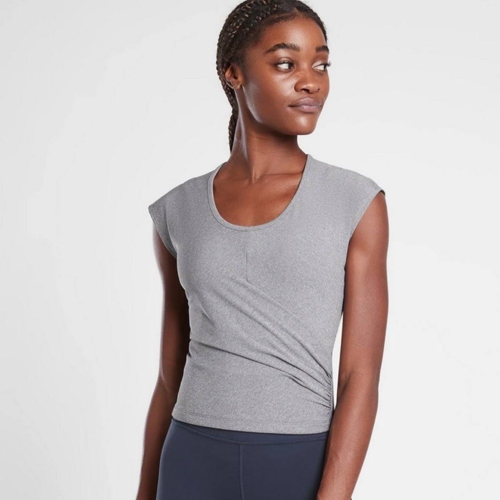 Athleta Womens Gray‎ Bayview Faux Wrap Tee Size M Workout Gym Yoga